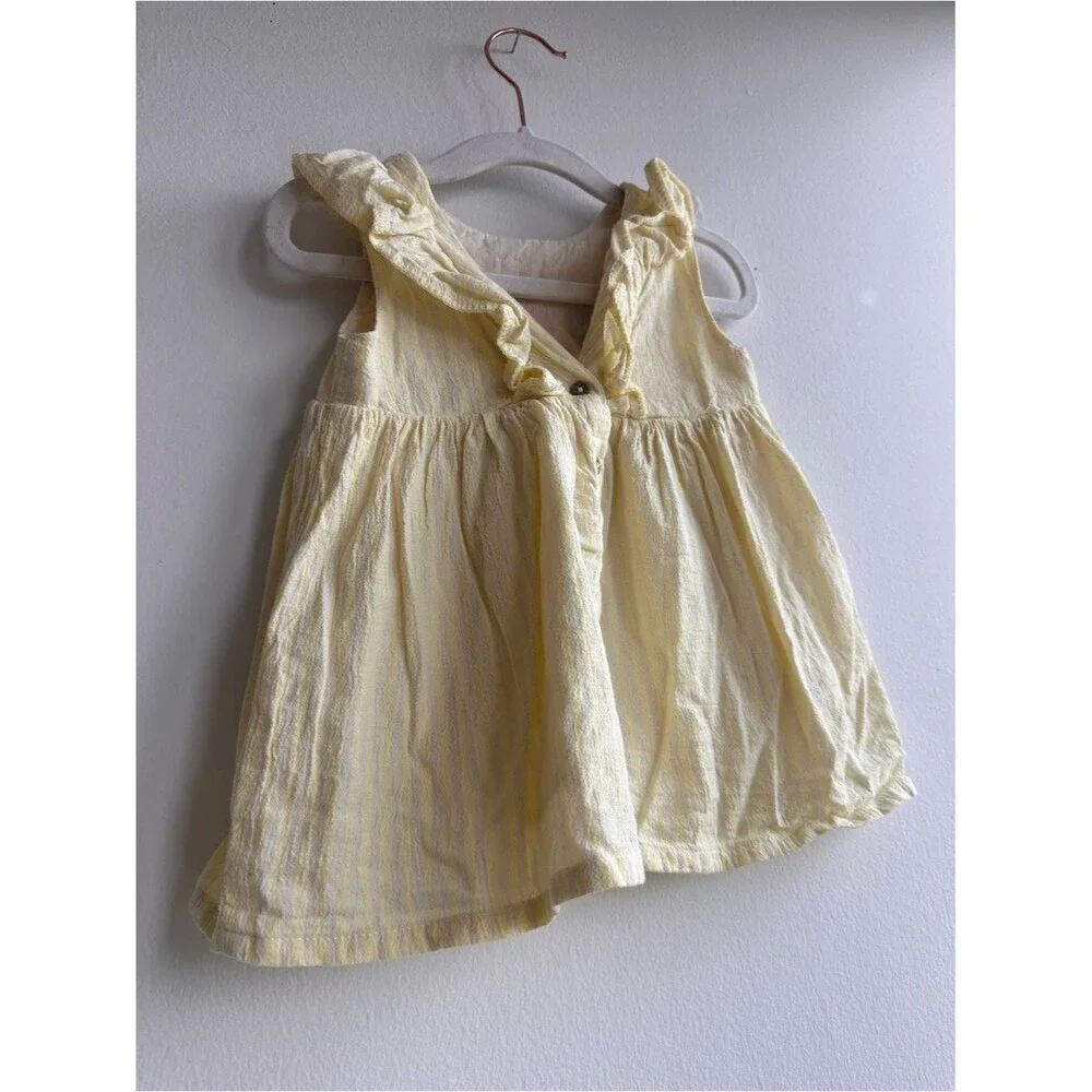 Yellow Striped Embroidered Ruffle Dress